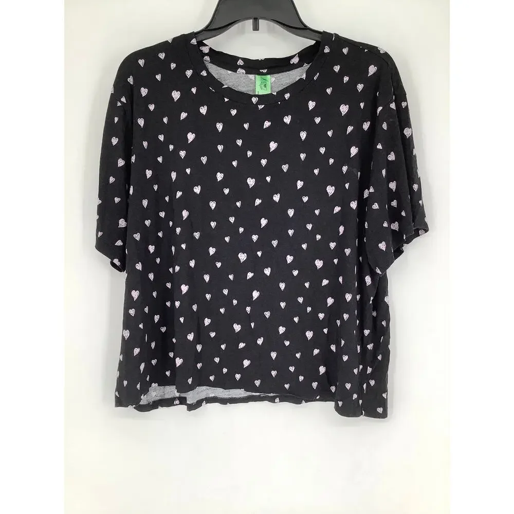 Honeydew Women's XL Black Hearts Jersey Fabric Short Sleeve Pajama Top O13-1